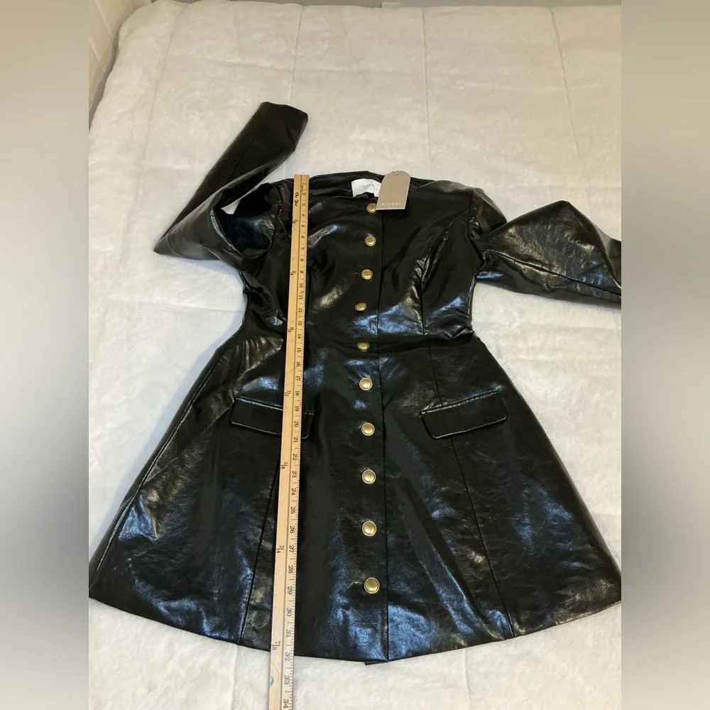 Meshki Black Leather Button-Up Women's dress - Picture 10 of 10